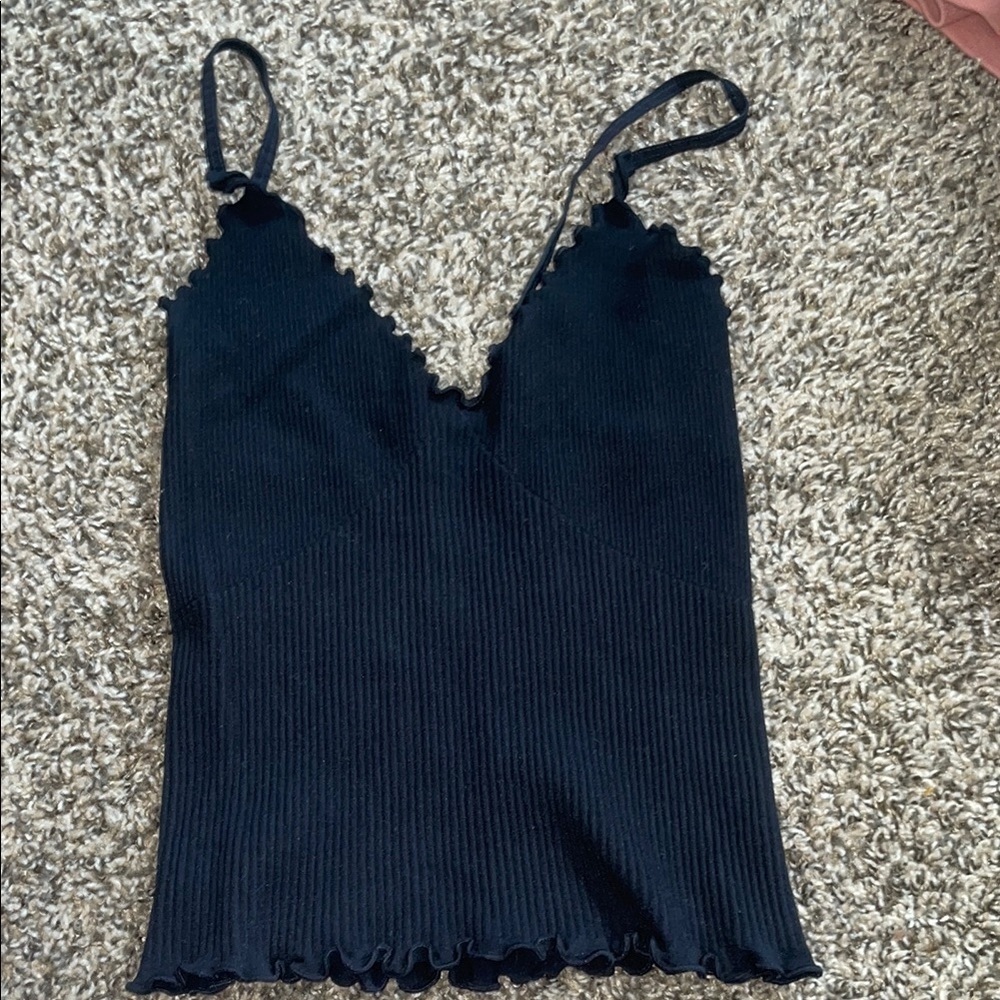 FP Movement by Free People Midnight Black Ribbed Crop Camisole Tank Top